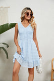 V NECK JACQUARD WEAVE SLEEVELESS DRESS - Doublju
