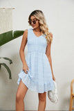 V NECK JACQUARD WEAVE SLEEVELESS DRESS - Doublju