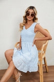 V NECK JACQUARD WEAVE SLEEVELESS DRESS - Doublju