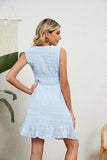 V NECK JACQUARD WEAVE SLEEVELESS DRESS - Doublju