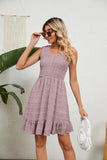 V NECK JACQUARD WEAVE SLEEVELESS DRESS - Doublju