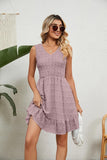 V NECK JACQUARD WEAVE SLEEVELESS DRESS - Doublju