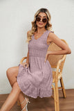 V NECK JACQUARD WEAVE SLEEVELESS DRESS - Doublju