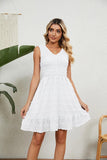 V NECK JACQUARD WEAVE SLEEVELESS DRESS - Doublju