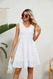 V NECK JACQUARD WEAVE SLEEVELESS DRESS - Doublju