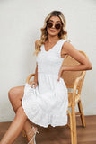V NECK JACQUARD WEAVE SLEEVELESS DRESS - Doublju