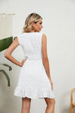 V NECK JACQUARD WEAVE SLEEVELESS DRESS - Doublju
