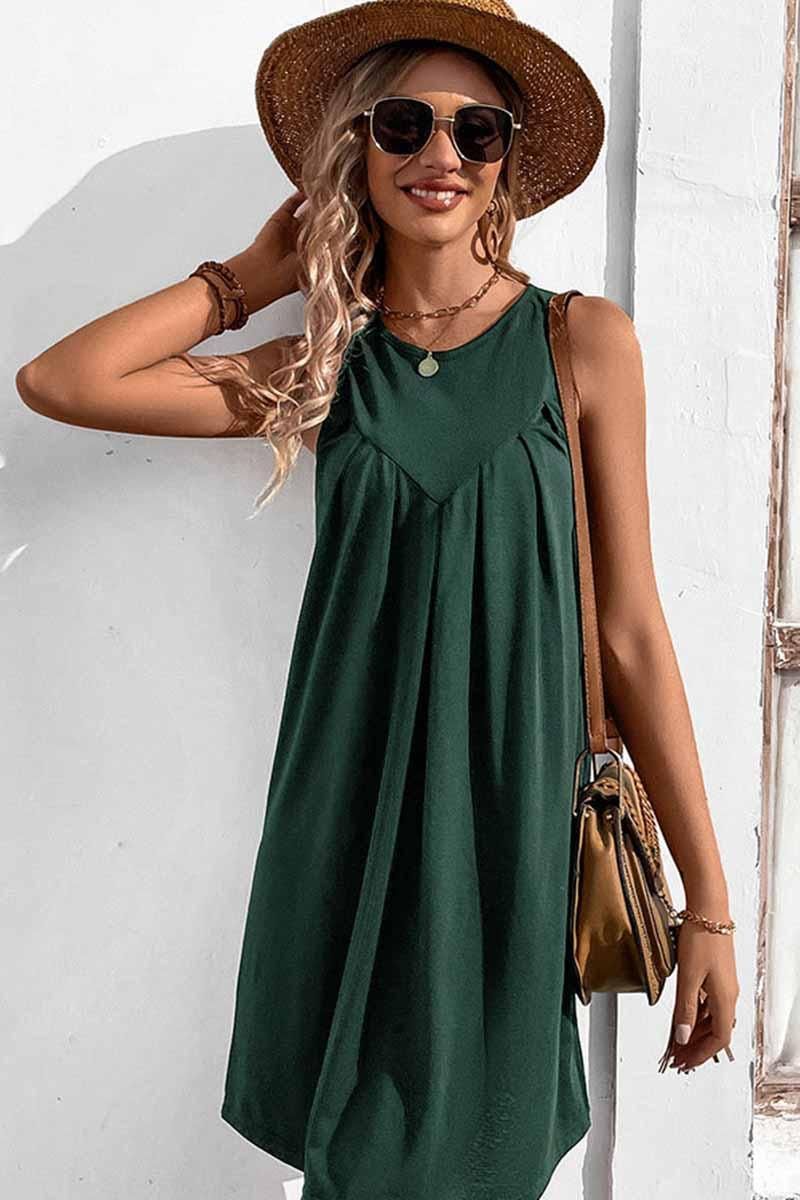 CASUAL SLEEVELESS SHORT DRESS - Doublju