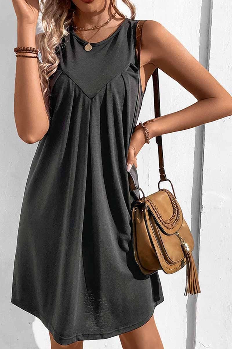 CASUAL SLEEVELESS SHORT DRESS - Doublju