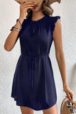 ANGEL WING SLEEVE WRINKLED NECK STRING WAIST DRESS - Doublju