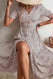 LEOPARD SHORT TIED SLEEVE BUTTON UP SLIT DRESS - Doublju