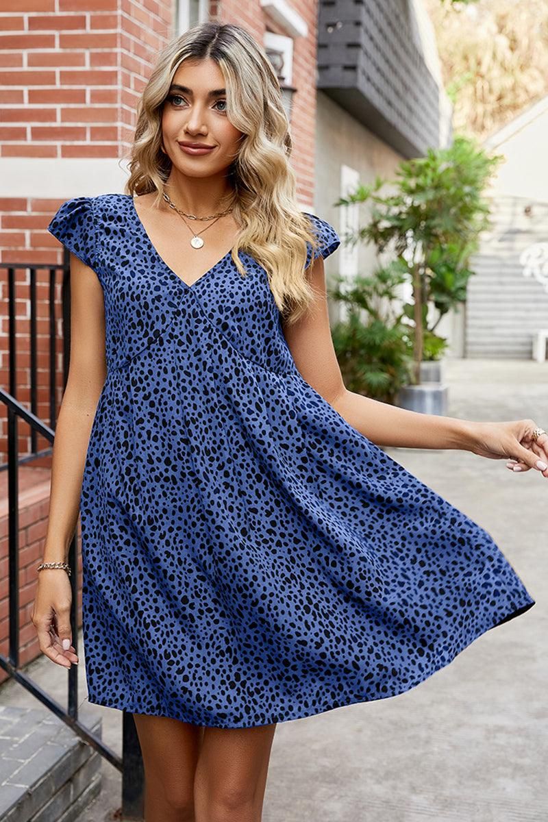 DEEP V BACK TIED ANGEL WINGS LEOPARD DRESS - Doublju