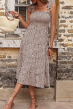 LEOPARD TIED STRAP SMOKED CAKE DRESS - Doublju