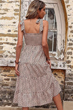 LEOPARD TIED STRAP SMOKED CAKE DRESS - Doublju