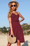 V NECK BUTTON TIGHTEN WAIST CAMISOLE DRESS - Doublju