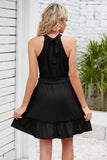 SOLID COLOR RUFFLED HALTER DRESS - Doublju