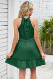 SOLID COLOR RUFFLED HALTER DRESS - Doublju