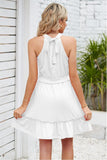 SOLID COLOR RUFFLED HALTER DRESS - Doublju