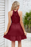 SOLID COLOR RUFFLED HALTER DRESS - Doublju