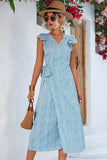 RUFFLED SHORT SLEEVE V NECK TIED WAIST WOMEN DRESS - Doublju