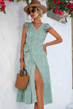 RUFFLED SHORT SLEEVE V NECK TIED WAIST WOMEN DRESS - Doublju