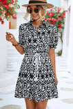 BUTTON NECK COLLARED WOMEN DRESS - Doublju