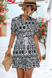 BUTTON NECK COLLARED WOMEN DRESS - Doublju