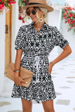BUTTON NECK COLLARED WOMEN DRESS - Doublju