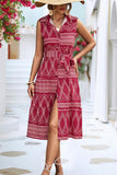 COLLARED PATTERN PRINTING WOMEN DRESS - Doublju