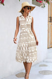 COLLARED PATTERN PRINTING WOMEN DRESS - Doublju