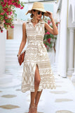 COLLARED PATTERN PRINTING WOMEN DRESS - Doublju