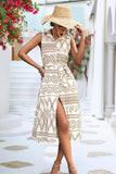 COLLARED PATTERN PRINTING WOMEN DRESS - Doublju
