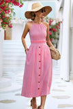 BUTTON DETAILED SKIRT WOMEN HALTER DRESS - Doublju