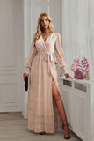 SLIT DRESS WITH SEQUIN - Doublju