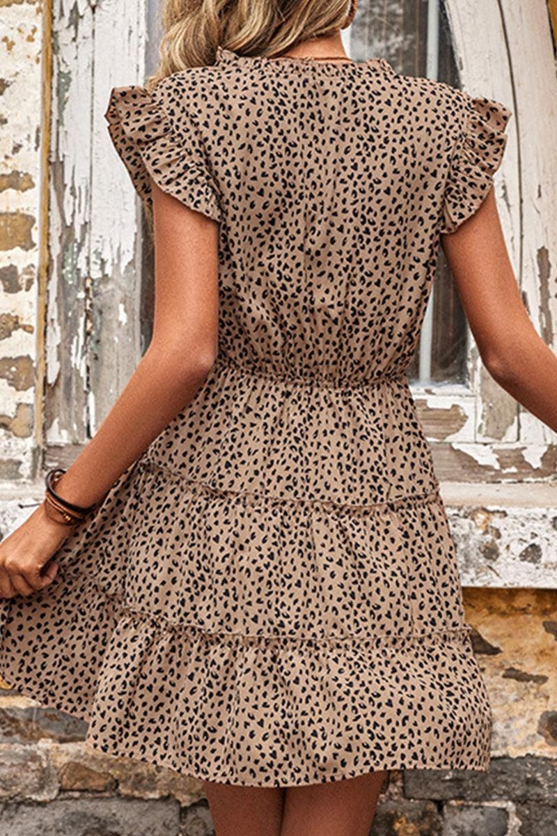 WOMEN RUFFLED ANGEL SLEEVE FLUTTER CAKE DRESS - Doublju