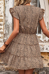 WOMEN RUFFLED ANGEL SLEEVE FLUTTER CAKE DRESS - Doublju