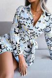 WOMEN LONGSLEEVE PRINTED LACE UP SHIRT DRESS
