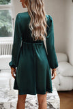 VELVET SQUARE NECK FLUTTER PUFF SLEEVE DRESS