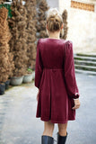 VELVET SQUARE NECK FLUTTER PUFF SLEEVE DRESS