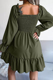WOMEN SMOCKED FRILL SLEEVE LOOSE FIT RUFFLE DRESS