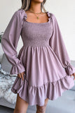 WOMEN SMOCKED FRILL SLEEVE LOOSE FIT RUFFLE DRESS