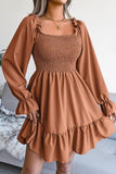 WOMEN SMOCKED FRILL SLEEVE LOOSE FIT RUFFLE DRESS