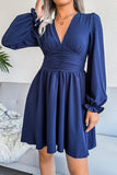 WOMEN EMPIRE SLIM WAIST SEXY V NECK RUFFLE DRESS