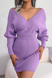WOMEN SEXY WRAP SLIM WAIST KNITTED SHORT DRESS