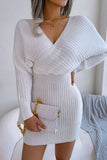 WOMEN SEXY WRAP SLIM WAIST KNITTED SHORT DRESS
