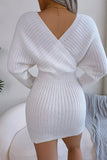 WOMEN SEXY WRAP SLIM WAIST KNITTED SHORT DRESS
