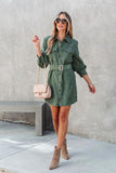WOMEN BUTTON DOWN CORDUROY BELTED SHORT DRESS