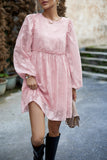 WOMEN LOOSE FIT LACE LONG SLEEVE CHIFFON DRESS
