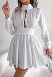 WOMEN FRONT CUT OUT DETAILED HIGH NECK DRESS