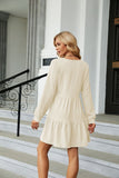 WOMEN LONG SLEEVE V NECK TIERED CASUAL DRESS